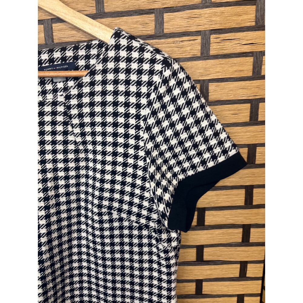 Tommy Hilfiger Black & White Houndstooth Print Short Sleeve Shift Dress Size 14 - Picture 3 of 9